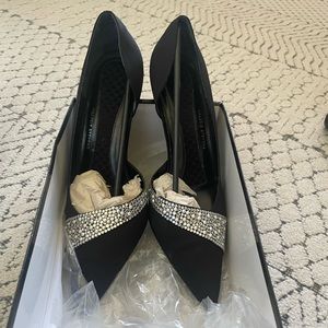 Valarie Steven’s Black Satin w/ silver rhinestone trim 9M